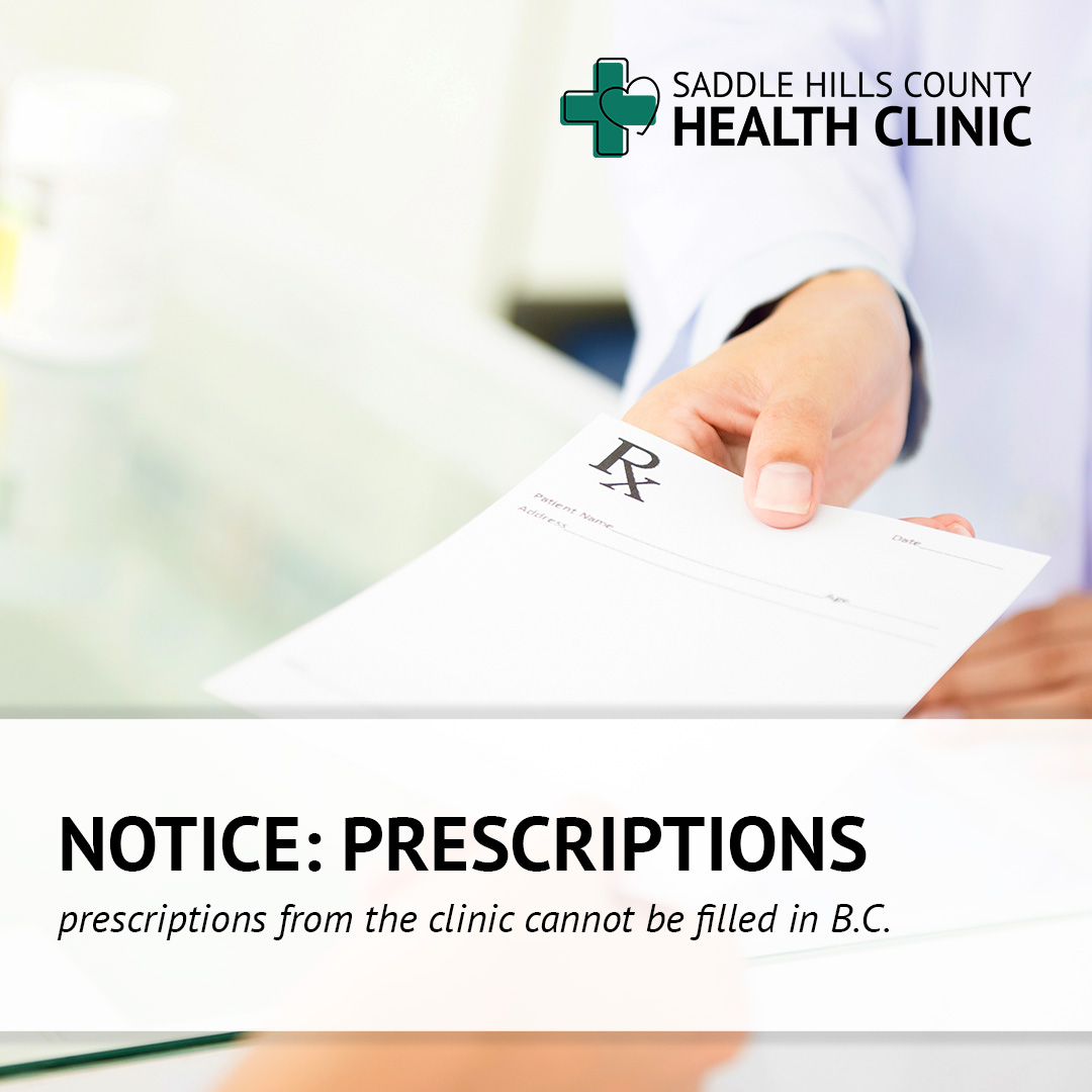 Image of Notice re: Prescriptions from the Saddle Hills County Health Clinic